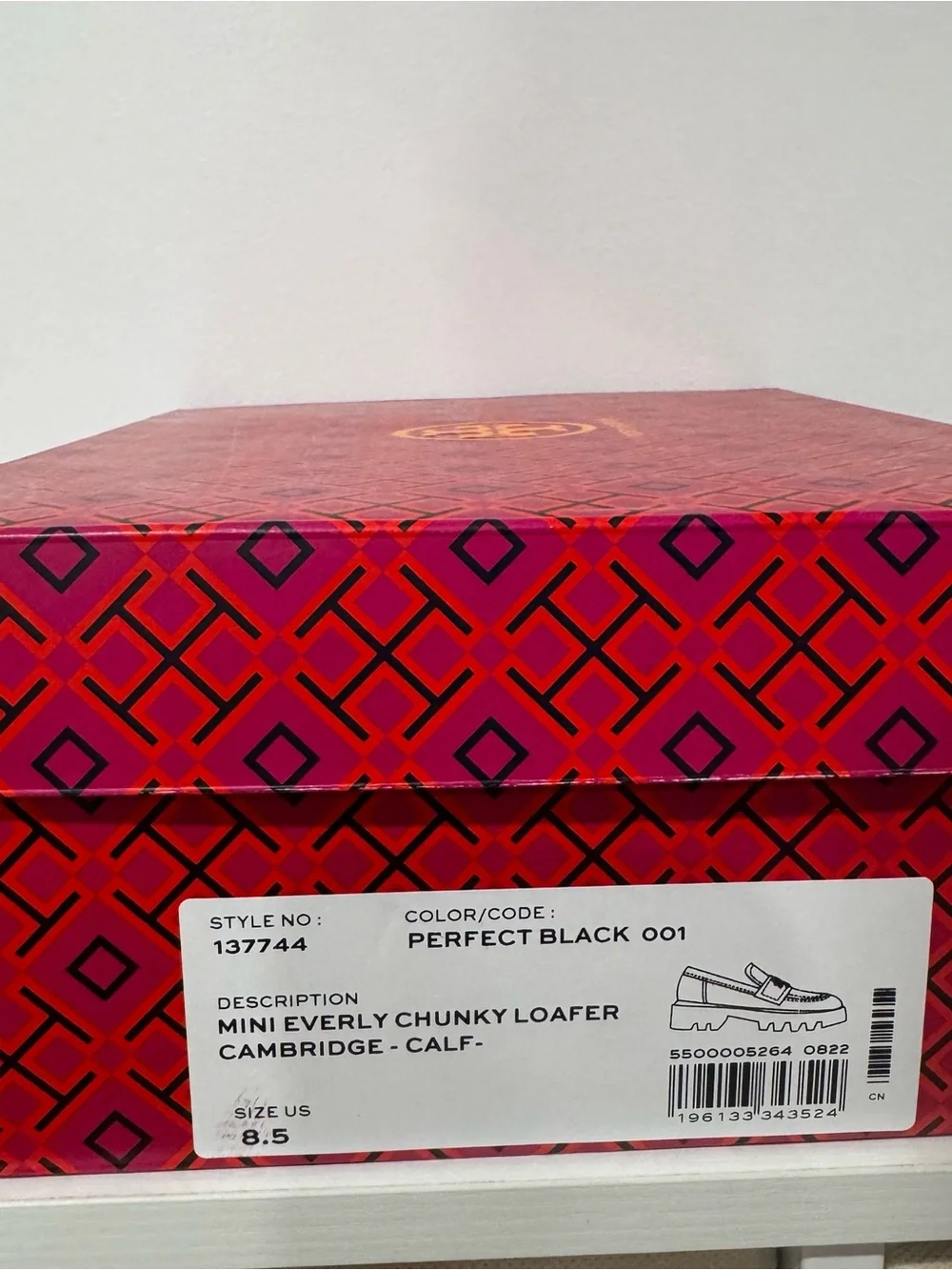 Tory Burch Mini Everly Chunky Lug Sole Leather Loafers Black Gold Logo 8.5 $398